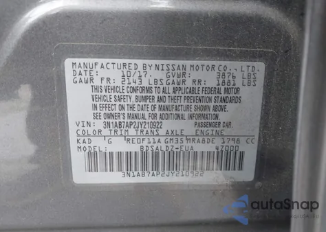 2018 Nissan Sentra Sv z USA, uszkodzony, nr VIN 3N1AB7AP2JY210922